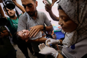 Palestinian children are vaccinated against polio, at Nasser hospital in Khan Younis