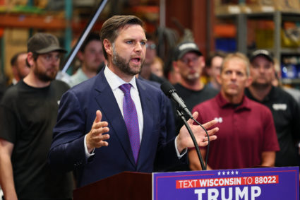 WATCH: Vance makes campaign stop at Eau Claire factory, saying 'weird' label is 'a badge of honor'