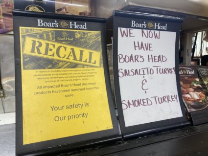 Boar's Head deli meats Recall notice at Deli counter in grocery store, Queens, New York