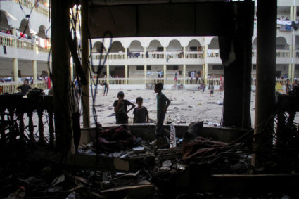 Aftermath of an Israeli strike on a school sheltering displaced people in Gaza City
