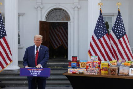 Republican presidential nominee and former U.S. President Donald Trump holds a press conference in Bedminster