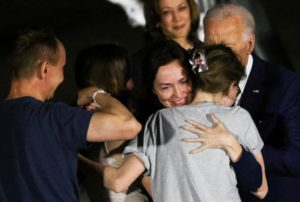 U.S. President Joe Biden meets with Americans released from detention in Russia, upon their arrival at Joint Base Andrews