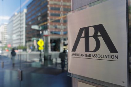 Signage is seen outside of the American Bar Association (ABA) in Washington, D.C.