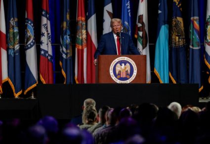 Republican presidential nominee and former U.S. President Donald Trump speaks at the National Guard of the United States N...