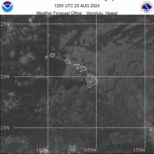 National Oceanic and Atmospheric Administration weather forecast image of Tropical Storm Hone approaching Hawaii at 1200 U...