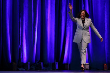 U.S. Vice President Harris arrives to speak at an abortion rights rally held by Planned Parenthood and NARAL at Howard Uni...