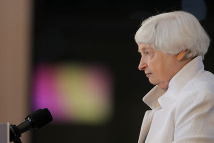U.S. Treasury Secretary Janet Yellen speaks during a press conference in Sao Paulo
