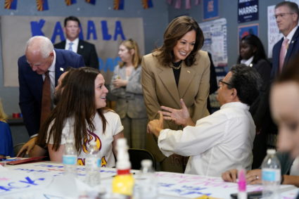 U.S. Vice President and Democratic presidential candidate Kamala Harris and Democratic vice presidential candidate, Minnes...