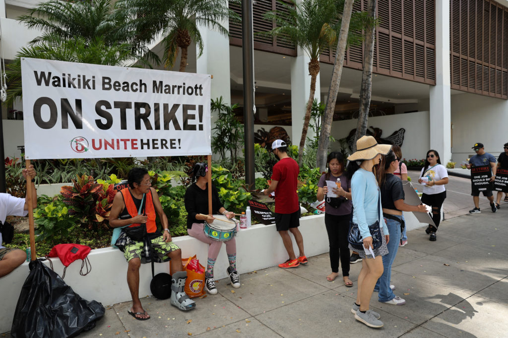 Hotel workers represented by the Unite Here union begin a multi-day strike in Honolulu
