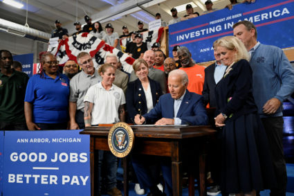 U.S. President Biden visits United Association Local 190 Training Center in Ann Arbor, Michigan