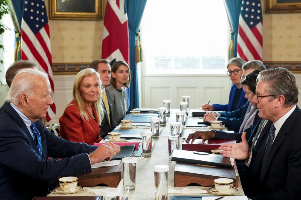U.S. President Joe Biden meets with Britain's Prime Minister Keir Starmer at the White House in Washington