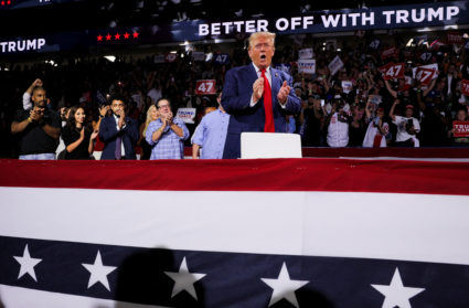 Republican presidential nominee and former U.S. President Trump holds a campaign town hall meeting in Flint