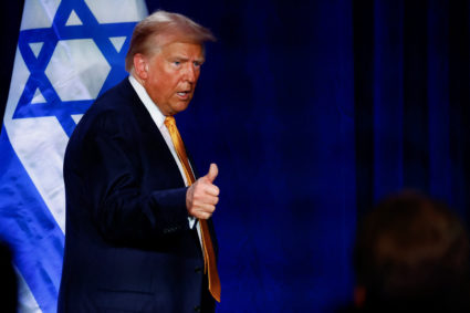 Republican presidential nominee and former U.S. President Trump participates in a "Fighting Anti-Semitism in America Event...