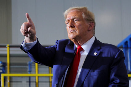 Republican presidential nominee and former U.S. President Donald Trump visits manufacturer FALK Production in Walker