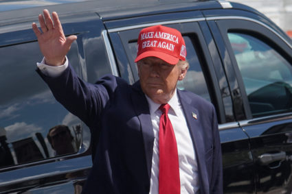 Republican presidential nominee and former U.S. President Trump attends an event about the damage caused by Hurricane Hele...