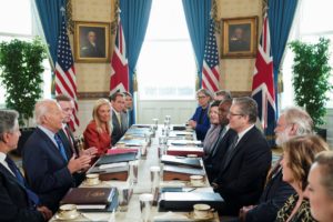 U.S. President Joe Biden meets with Britain's Prime Minister Keir Starmer at the White House in Washington