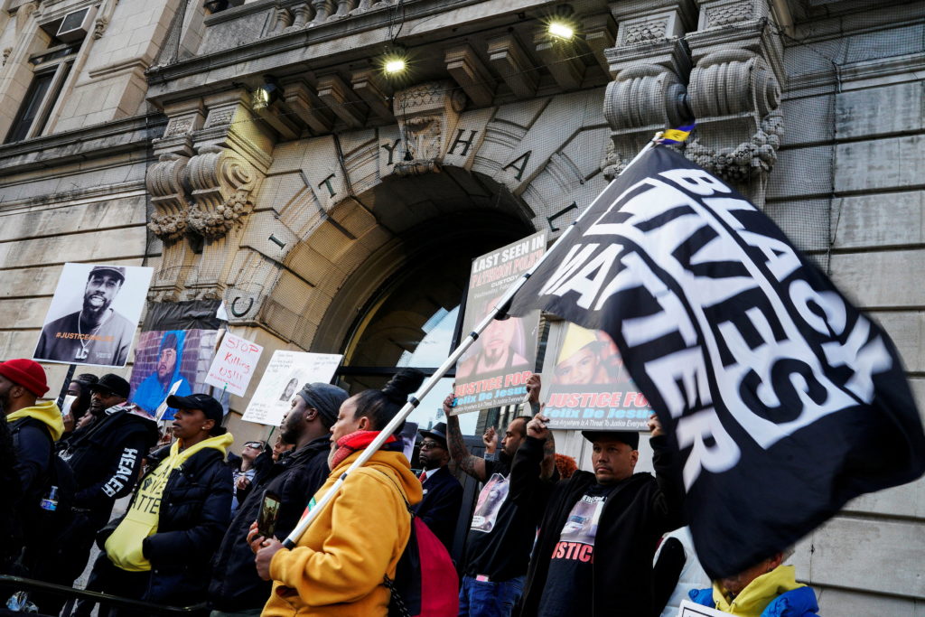 Members of Black Lives Matter protest outside the City Hall of Paterson in New Jersey