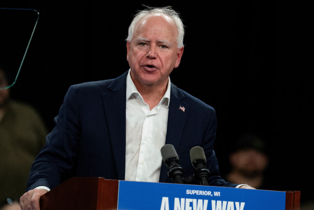 FILE PHOTO: Democratic vice presidential nominee, Gov. Walz, in Superior, Wisconsin