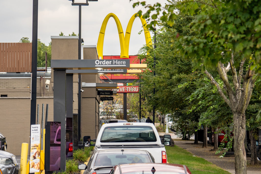View shows exterior of McDonald's in New York City