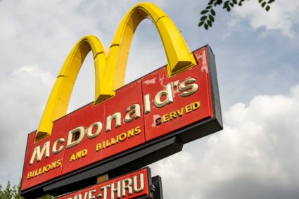 View shows a McDonald's sign in New York City