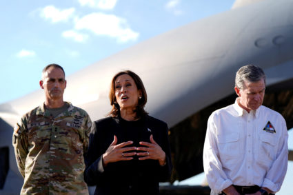 Democratic presidential nominee and U.S. Vice President Harris travels to survey storm damage in the wake of Hurricane Helene