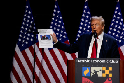 Republican presidential nominee and former U.S. President Donald Trump makes an appearance at the Detroit Economic Club