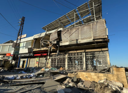 Aftermath of Israeli airstrikes that hit several branches of 'Al-Qard al-Hassan'