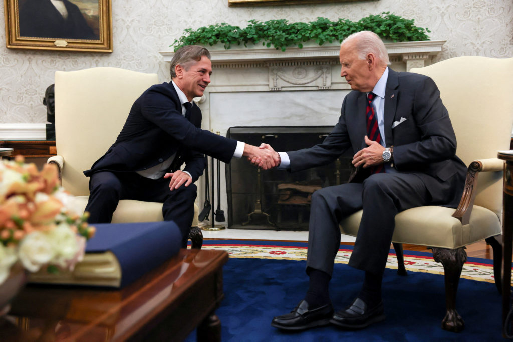 Slovenia's Prime Minister Robert Golob meets with U.S. President Joe Biden at the White House