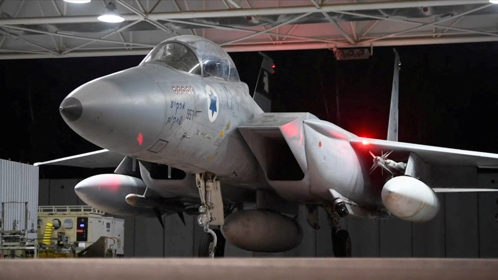 A screengrab shows an Air Force plane, which the Israeli army says is departing to carry out strikes on Iran