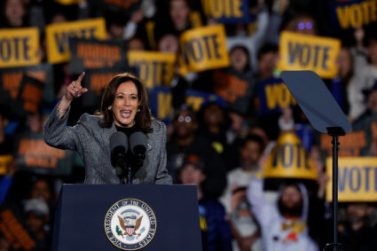 Democratic presidential nominee U.S. Vice President Kamala Harris campaigns in Ann Arbor