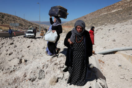 Aftermath of an Israeli strike at Lebanon's Masnaa border crossing with Syria