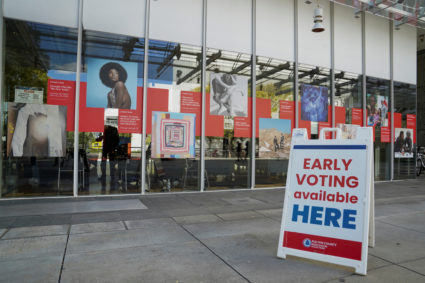 Voters line up to enter a polling station as Georgians turned out for early voting