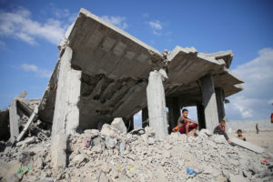 FILE PHOTO: Site of Israeli strikes on houses, in Khan Younis in the southern Gaza Strip