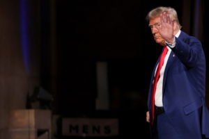 Republican presidential nominee and former U.S. President Trump addresses the Economic Club of New York in New York City