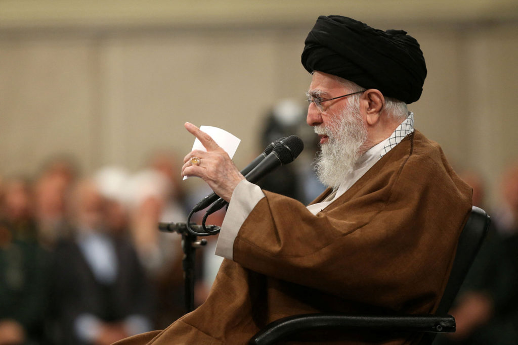Iran's Supreme Leader Ayatollah Ali Khamenei speaks during a meeting in Tehran