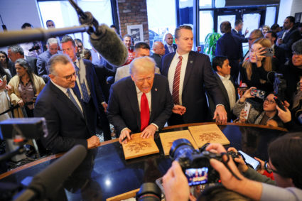 Republican presidential nominee former U.S. President Donald Trump campaigns in Michigan