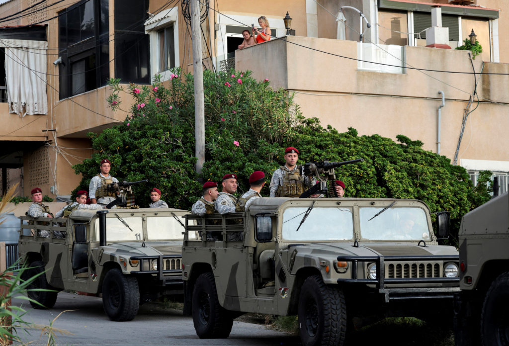 Lebanese army soldiers patrol in Batroun