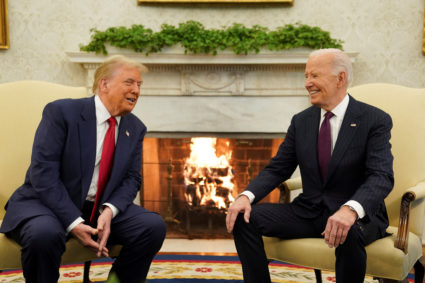 U.S. President Joe Biden meets with President-elect Donald Trump in the Oval Office at the White House in Washington