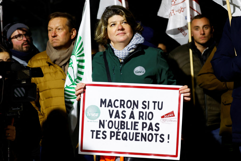 Farmers protest against EU-Mercosur free trade deal, near Paris