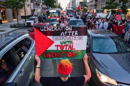 Pro-Palestinian protesters attend a rally outside the White House in Washington