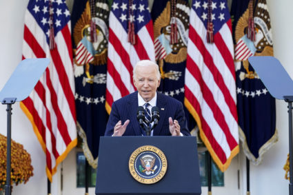 U.S. President Biden delivers remarks on the 2024 election results and the upcoming presidential transition of power, in t...