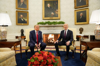 U.S. President Joe Biden meets with President-elect Donald Trump in the Oval Office at the White House in Washington