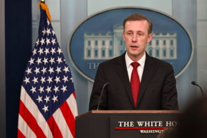 U.S. National Security Advisor Jake Sullivan speaks at a press briefing at the White House in Washington