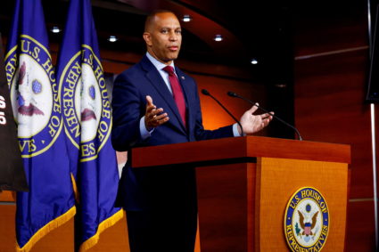 U.S. House Minority Leader Hakeem Jeffries (D-NY), holds his weekly press conference at the U.S. Capital in Washington