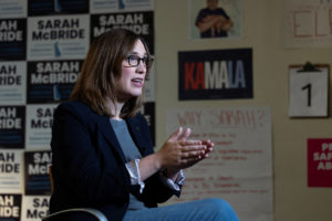 Sarah McBride, candidate for United States Representative, prepares for upcoming election day