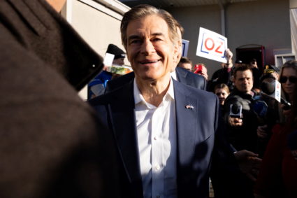 Pennsylvania Republican Senate candidate Dr. Mehmet Oz votes during the midterm election in Montgomery County