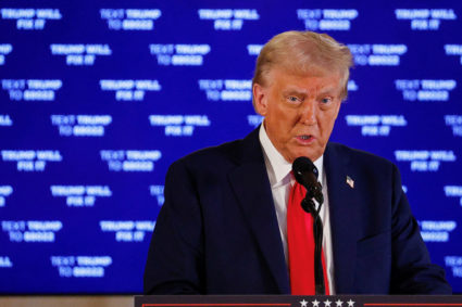 Republican presidential nominee and former U.S. President Donald Trump delivers remarks at Mar-a-Lago