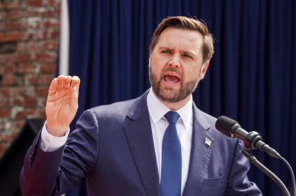 Republican vice presidential nominee U.S. Senator JD Vance (R-OH) speaks during a campaign event in Lindale