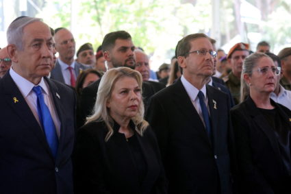 Israel's Prime Minister Benjamin Netanyahu takes part in a memorial ceremony of the Hamas attack on October 7, in Jerusalem