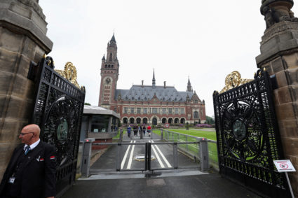 FILE PHOTO: View of the International Court of Justice (ICJ) ahead of a hearing where South Africa requests new emergency ...